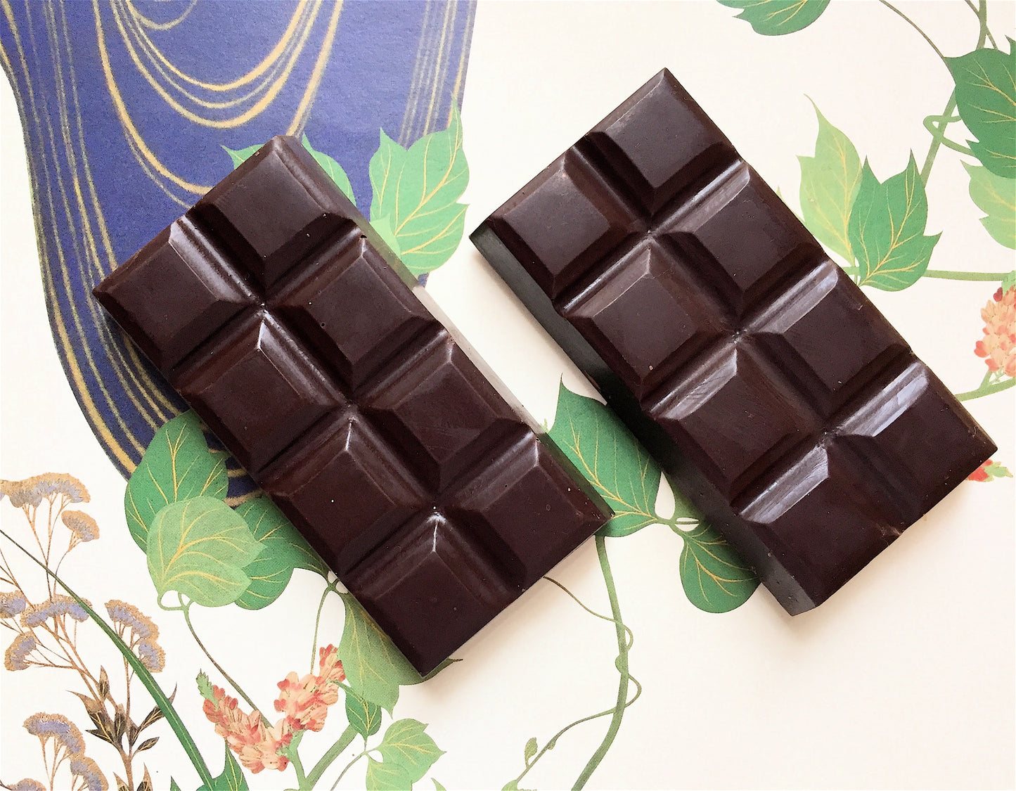 
                  
                    Chocolate Block (2 Halves) - rectangular shape  - on a floral  background
                  
                